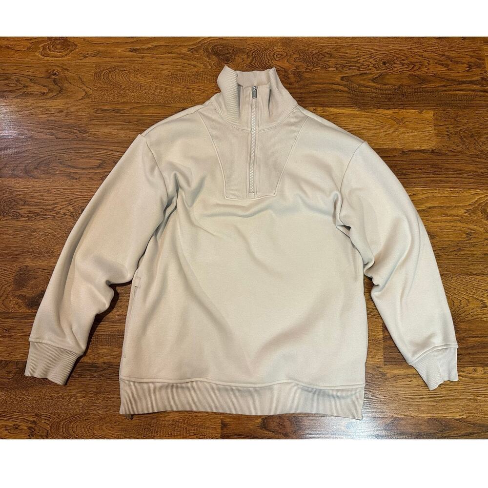 Athleta Oversized 1/4 Zip Sweatshirt Women's Small Bone Lounge Athleisure Travel
